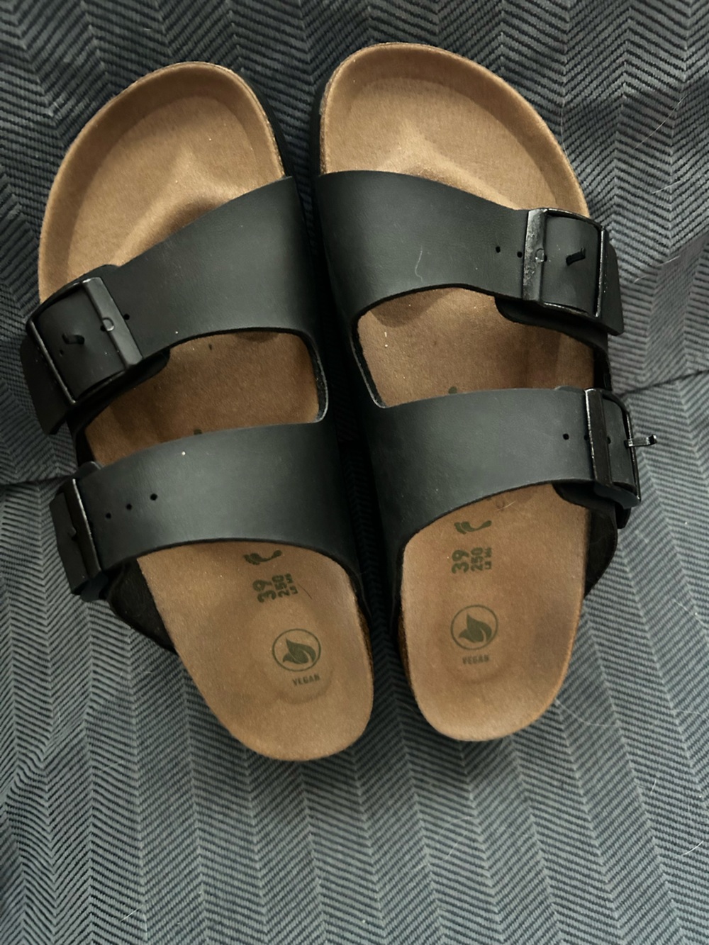 Birkenstock Black Double-Buckle Vegan Slide Sandals